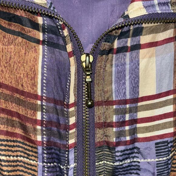 Vintage 80s 90s ABVIEN 100% Silk Bomber Jacket | Plaid + Animal Print | Medium - Picture 8 of 11